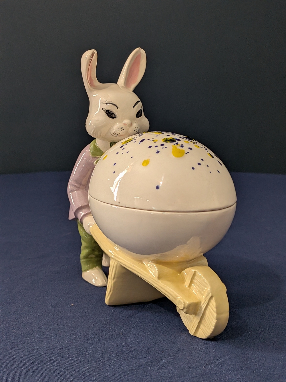 Vintage Hand Painted Ceramic Easter Bunny Egg Canister Handmade